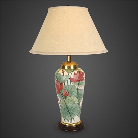 Frederick Cooper Ceramic Table Lamp with Hand-Painted Lotus Pond Motif