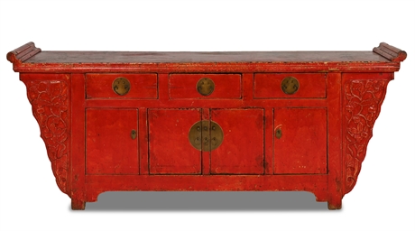 Red Lacquer 19th Century Chinese Northern Country-Style Red Lacquer Sideboard