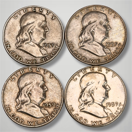 (4) 1959 Franklin Silver Half Dollars