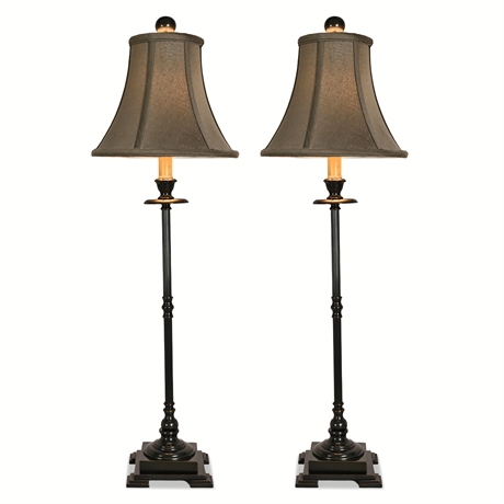 Uttermost Buffet Lamps Pair Black Metal with Taupe Shades