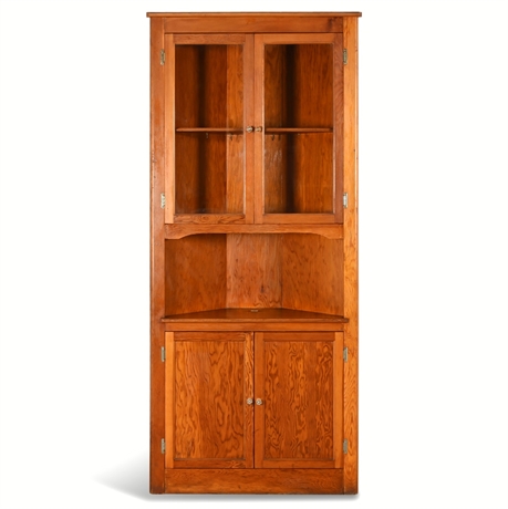 1940's Solid Pine Craftsman Corner Hutch