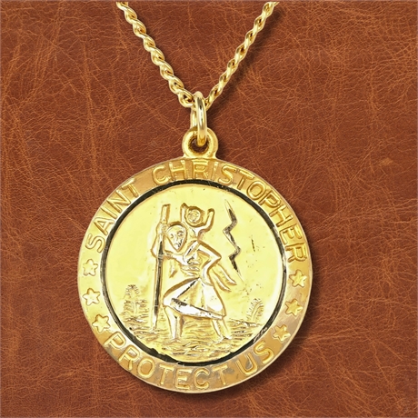 Chapel 10K Gold Saint Christopher Medal Necklace, Endless 24" Chain
