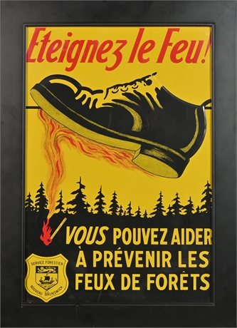 Antique 1938 French Canadian Forest Fire Prevention Tin Sign
