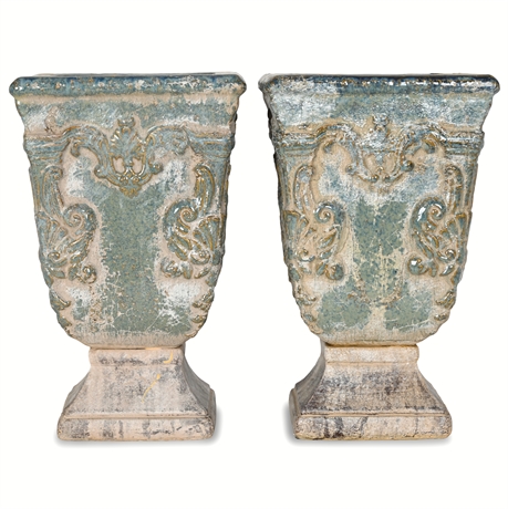 Pair 13" Ornate Ceramic Jardineres