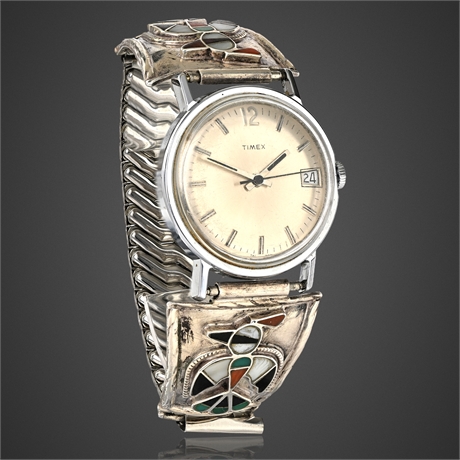 L.L. Shetima Zuni Sterling Thunderbird Watch Tips w/ Timex