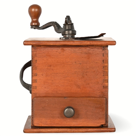 Late 1800s Wooden Coffee Grinder with Cast Iron Handles