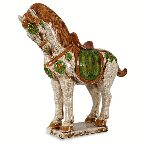 16" Tang-Style Sancai Glazed Ceramic Horse — Hand-Painted