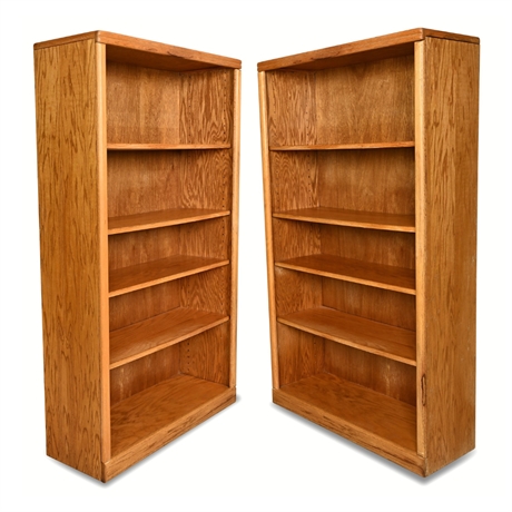 5' Tall Pair Oak Bookcases with Adjustable Shelves by American Furniture