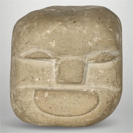 Hand-Carved Primitive Stone Head Sculpture