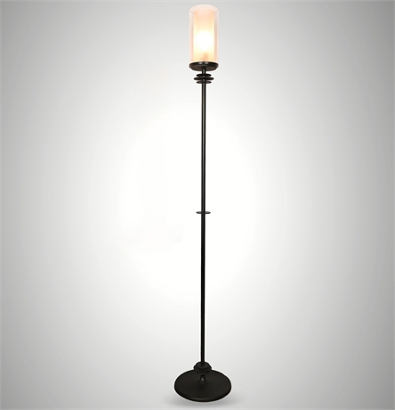Sculptural Iron Floor Lamp with Dual Frosted and Mouth-Blown Glass Cylinder