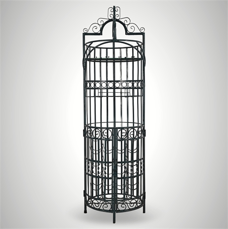 Vintage Verdigris Wrought Iron Locking Wine Rack – 24 Bottles, Glass Shelves