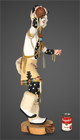 Large Buffalo Kachina (Mosairu) — 32" Hand-Carved Wood with Fur, Feathers & Pome
