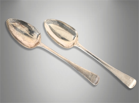 Sterling Silver 1820 William Chawner II London Old English Spoons (Pair)
