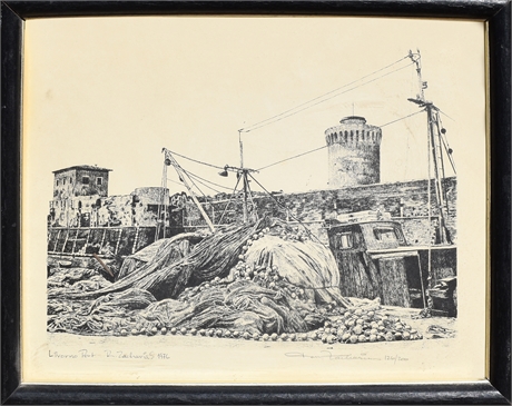 R. Zacharias (1976), Livorno Port, Limited Edition Etching 126/200