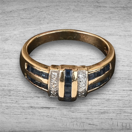 14k Sapphire Diamond Ring, Size 7