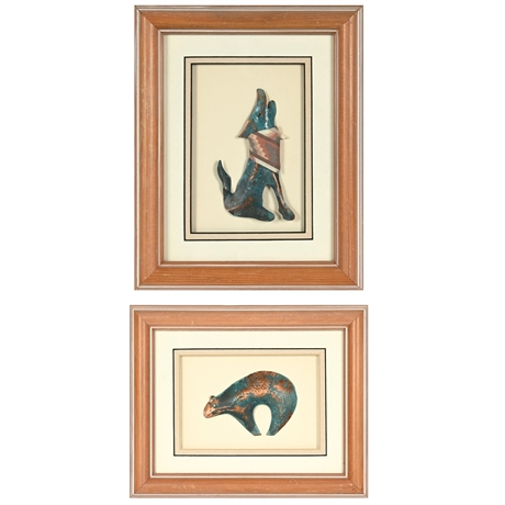 Bob Cooper Framed Copper Sculptures – Bear & Howling Coyote