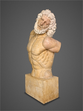 Italian Carved Yellow Marble Hercules Torso on Integral Plinth —Grand Tour Style