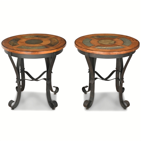 Pair Riverside Stone Forge Side Tables