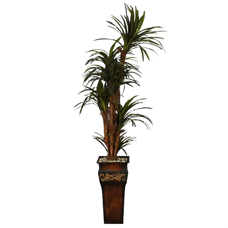 6.5' Faux Dracaena Tree in Square Metal Planter