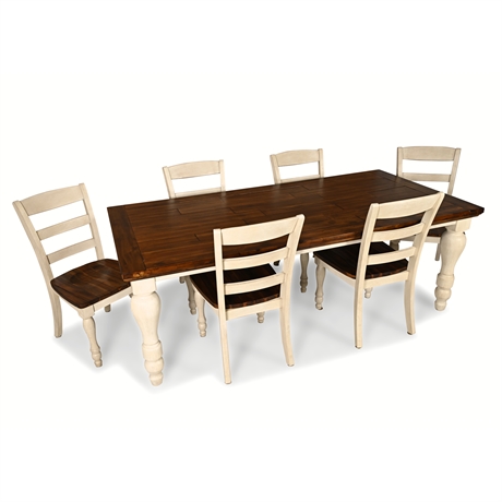 Farmhouse-Style Marsilona Dining Set — Rectangular Table & 6 Ladder-Back Chairs,