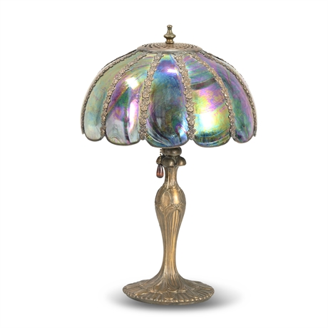 Vintage Iridescent Slag Glass Lamp