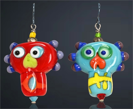 Artist Crafted Angry Bird Style Blown Glass Earrings