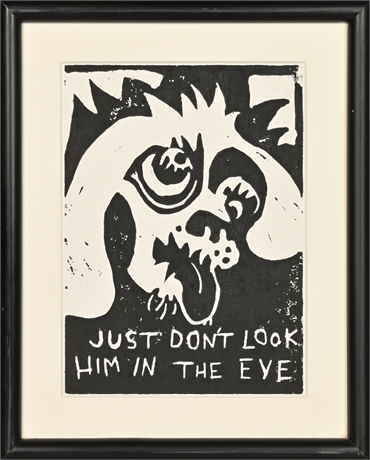 'Just Don't Look Him In The Eye' Framed Linocut Print