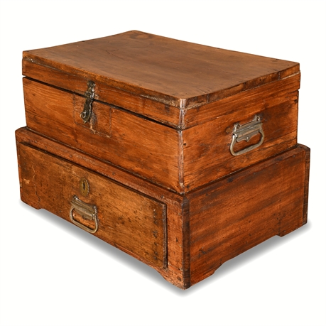 Anglo-Indian Campaign Chest — Fitted Tray, Drawer Base, Brass Hardware