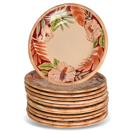 Tropical Hibiscus Dinner Plates Service 12
