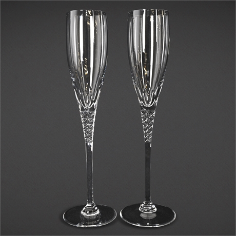 Cut Crystal Champagne Flutes – Pair with Faceted Stems