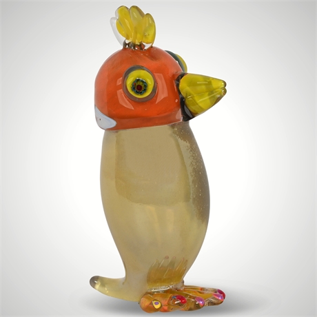 John Oakes Handblown Glass Parrot Sculpture with Millefiori Eyes