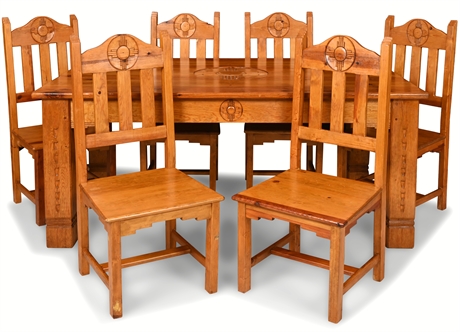 Zia Symbol Carved Handcrafted Pine Dining Set