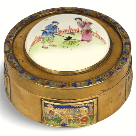 Vintage Chinese Brass Enamel Box