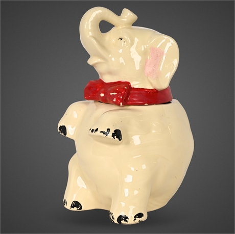 Vintage McCoy Elephant Cookie Jar – 1940s Hand-Painted USA Pottery, 12″