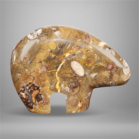 Carved Ammonite Jasper Bear