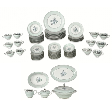 Royal Tettau “Dawn Rose” Dinnerware Set – 84 Pcs, Platinum Trim, c.1955