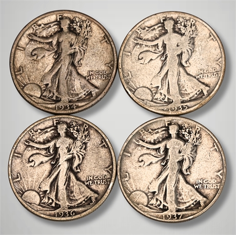 (4) 1934 - 1937 Walking Liberty Silver Half Dollars