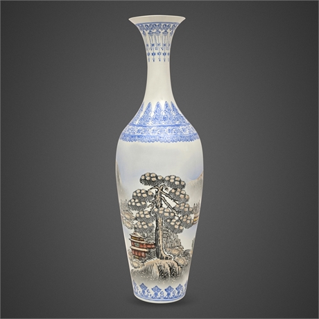 Jingdezhen Eggshell Porcelain Vase, Snow Landscape with Pines & Pagodas