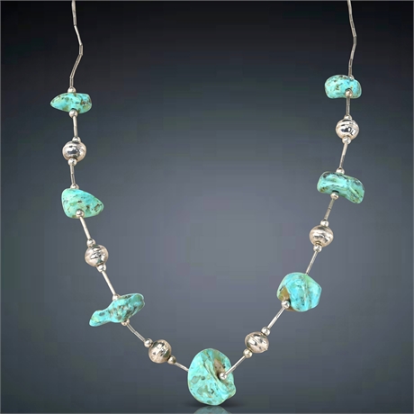 Dainty Sterling & Turquoise Nugget Necklace