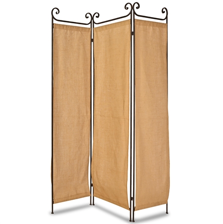 Wrought Iron & Burlap Screen/Room Divider