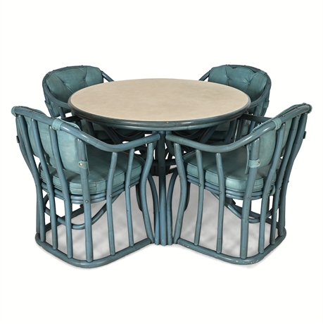 Ficks Reed Style Blue Bamboo Dining Set w/ Laminate Top & 4 Chairs