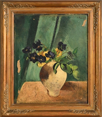 Wilhelm Runze German Post-Impressionist Still Life of Pansies, Oil on Canvas