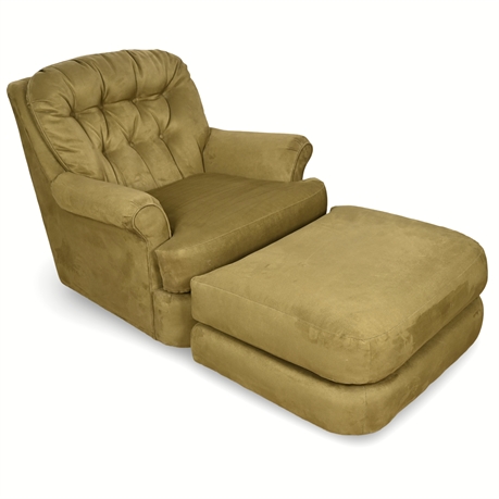 Plush Upholstered Armchair with Ottoman