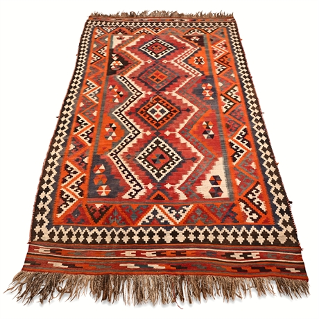 South Persian Kilim Rug, Handwoven Wool, Geometric Design, c.1975 – Iran