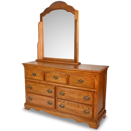 Classic Oak Dresser and Mirror