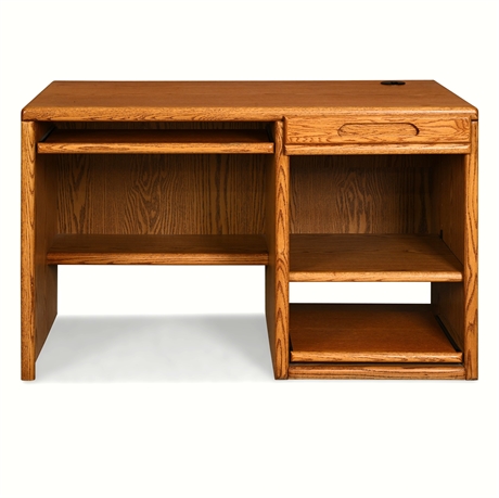 Orman Grubb Oak Computer Desk — Combo-Drawer Patent, 2 Slide-Outs, Cable Grommet