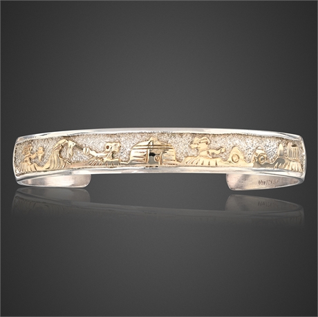 Navajo TSK Tom & Sylvia Kee Storyteller Sterling 12K GF Cuff