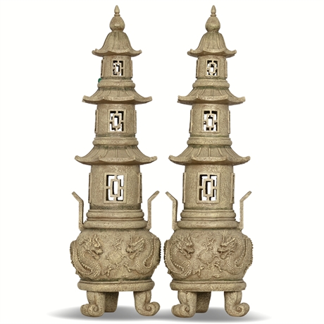 Pair of Large Cast Resin Pagodas