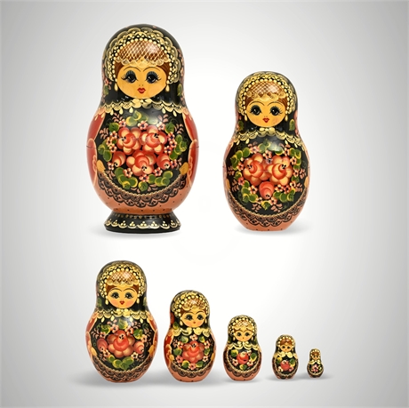 Sergiev Posad Hand-Painted Russian Matryoshka Nesting Doll Set, 6 Pieces