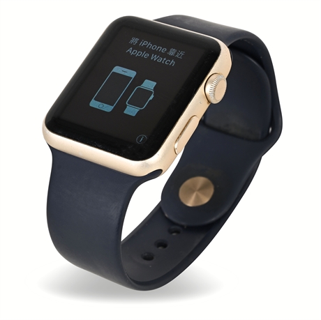 Apple Watch Series 1 – 42mm Gold Aluminum, Blue Band, Charger